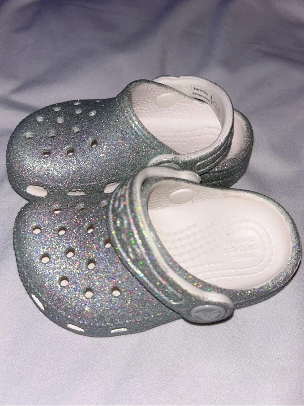 CROCS Kids Glitter Clogs in Silver